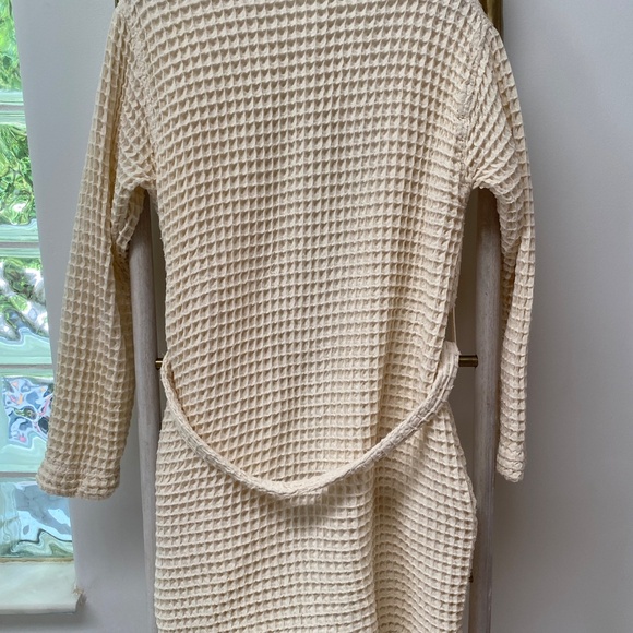 Happy Place Unisex Waffle Bath Robe Sand Organic Knit Belted Pockets Size S - Picture 6 of 12